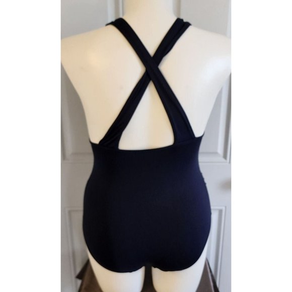 Michael Kors Women's Deep V Neck Criss-Cross Back One Piece Swimsuit Blue Sz 12 - Picture 6 of 12